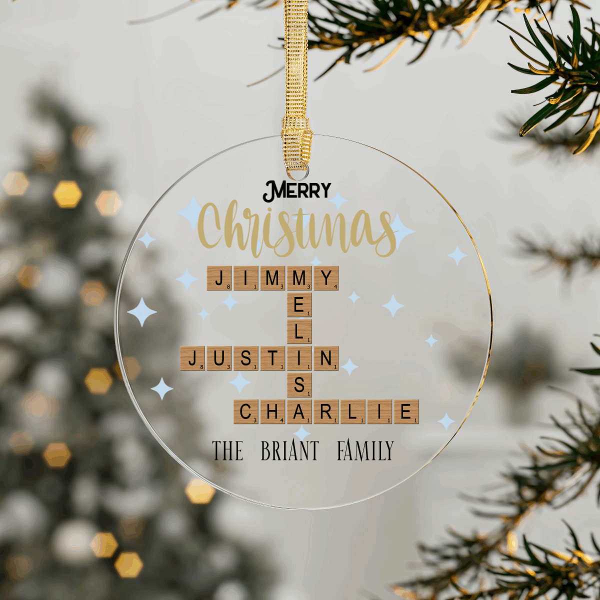 Personalized Christmas Ornament - Custom Family Names with "Merry Christmas" Theme