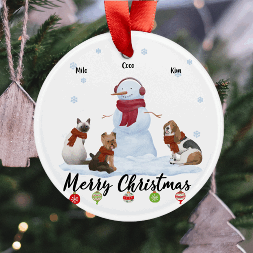 Make onePet with Snowman, Personalized Christmas Ornaments, Gift for Petlovers - 